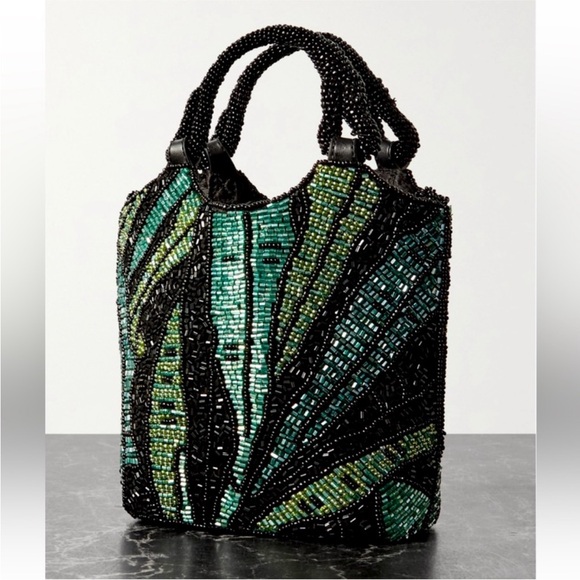 STAUD Handbags - STAUD Zoe Green Palm Beaded Bag (small)